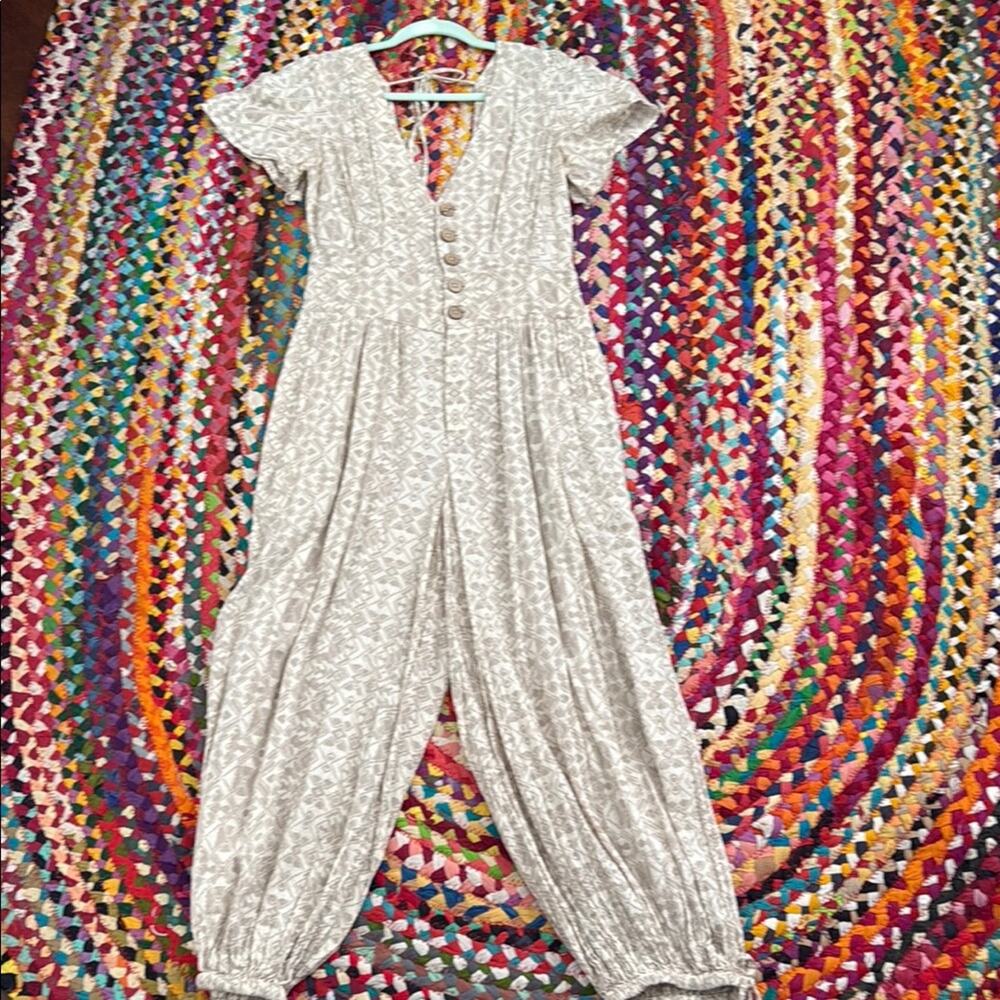 Free People Cream Floral Jumpsuit